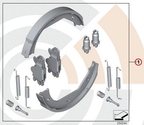 Bmw genuine service kit repair set for brake shoes e83 e83n 34212357228