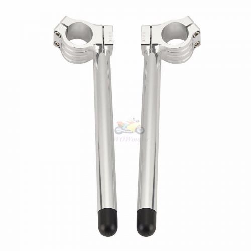 2x chrome cnc motorcycle universal 35mm clip on ons fork handle bars handlebars