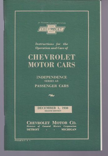 1930  chevrolet  owners manual reprint independence series ae