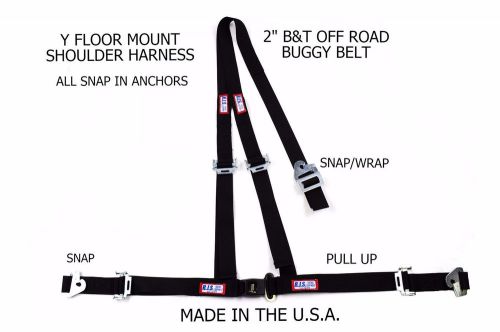 Rjs 3 t latch &amp; link 2&#034; y floor mount snap in harness buggy belt black 50521-cse