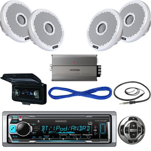Kenwood bluetooth marine usb radio,remote, cover, 4&#034;speakers/wires, amp, antenna
