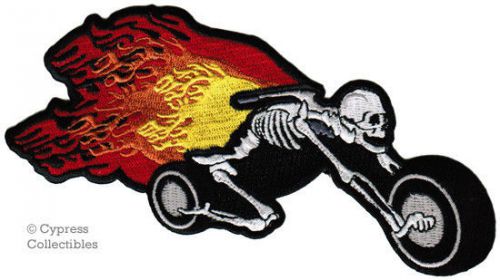 Flame skull motorcycle biker patch skeleton chopper embroidered iron-on flaming