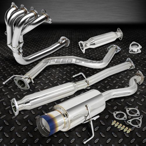 4.5&#034; burnt muffler tip racing catback+4-1 header+pipe exhaust for civic 3dr eh