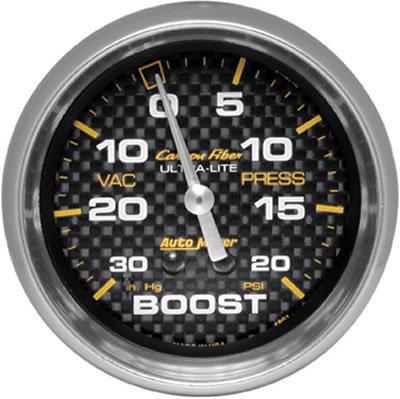 Autometer carbon fiber ultra-lite mechanical boost/vacuum gauge 2 5/8" dia 4801