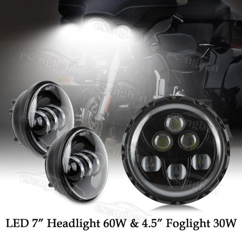 7&#034; headlight cree 60w with 2 pcs 4-1/2&#034; led 30w foglights for harley motorcycle
