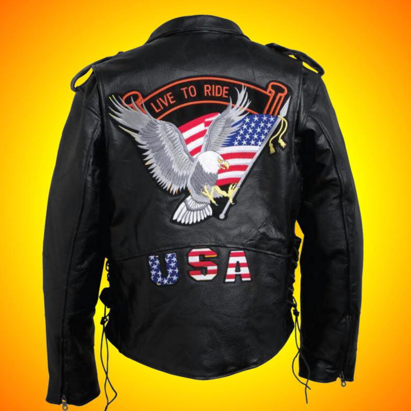 Classic leather motorcycle jacket- with patches-men's size 3x--cap with buyitnow