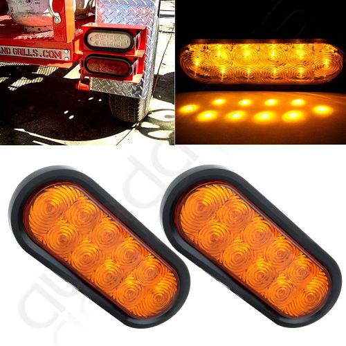 2x new 6&#034; led amber oval sealed turn signal stop tail light truck trailer rv kit