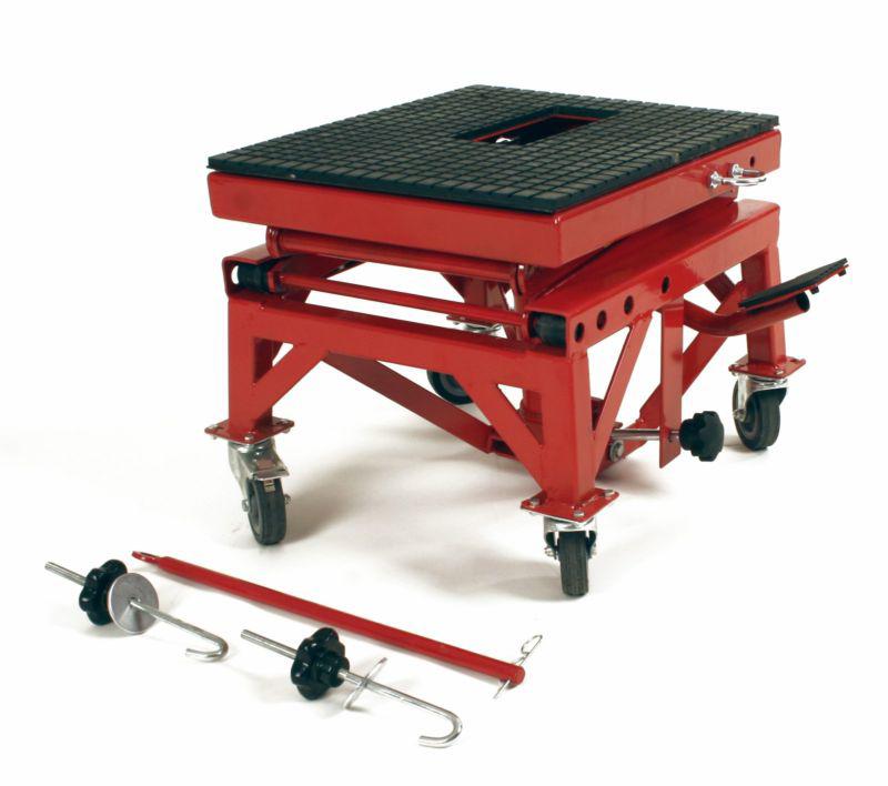 300 lb motorcycle dirt bike stand jack lift cart w/ 3" rubber locking wheels