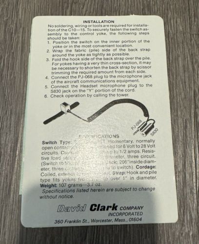 David Clark C10-15 Push to Talk PTT Switch - B, US $54.99, image 4