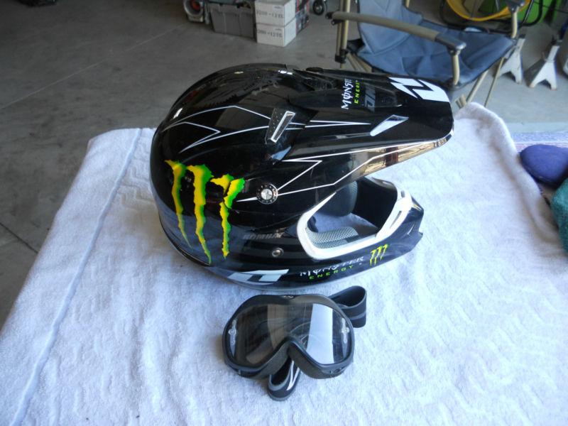 One industries monster energy kombat motocross helmet size xl w/ smith goggles 