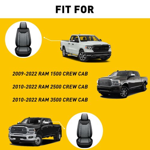 10Pc Black Gray Car Seat Cover Cushion Set Full For 2010-2022 Ram 1500 2500 3500, US $127.99, image 5