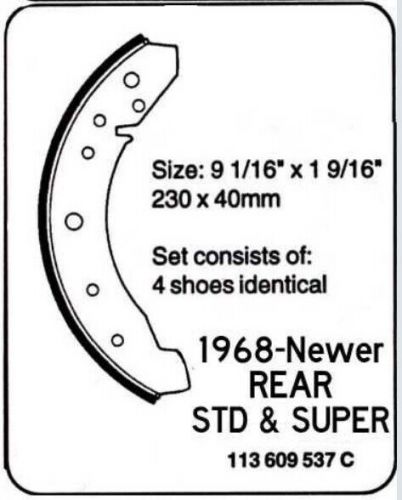 Rear Brake Shoe Complete Kit 1968 Only Volkswagen Beetle Bug Ghia Cylinder Hose, US $74.00, image 3