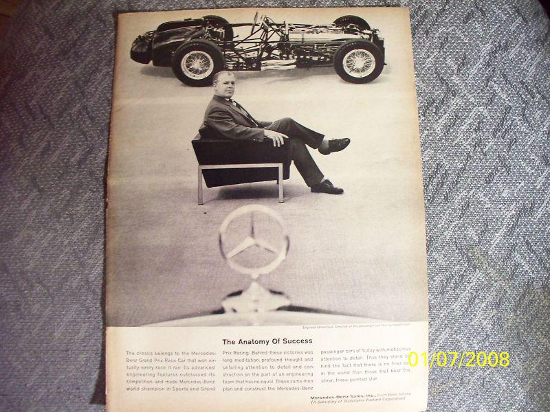 1962 mercedes benz ad featuring the benz grand prix race car & engineer rare ad!