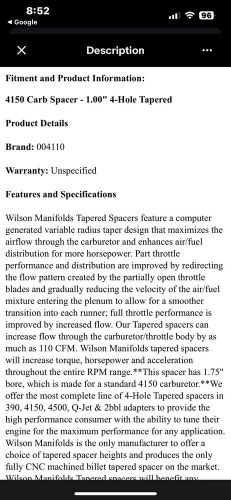 wilson carburetor spacer 1, US $125.00, image 4
