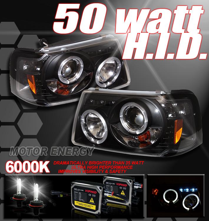 01-11 ford ranger halo led projector headlights+hid 50w black 05 06 07 08 09 10