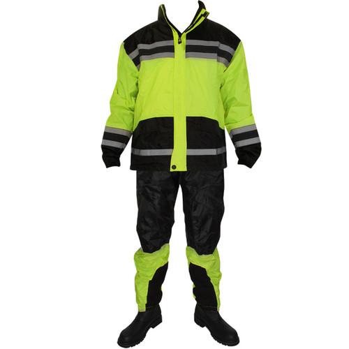 Xelement mens 2 piece heat resistant black/green rainsuit