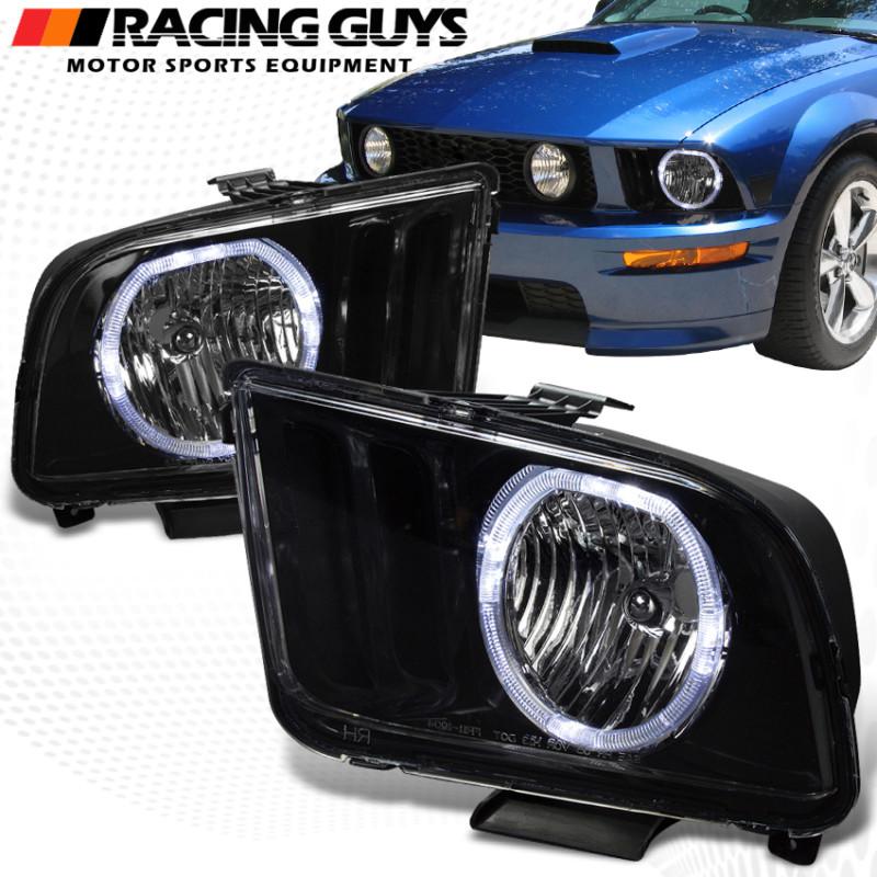 2005-2009 ford mustang black halo headlights drl angel eye lamps set kit euro
