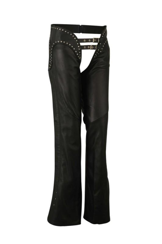 Womens studded black leather low rise motorcycle chaps size xxl