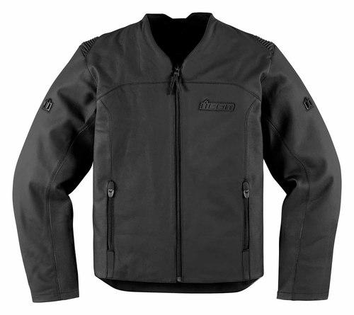 New icon device adult leather jacket, stealth black, large/lg
