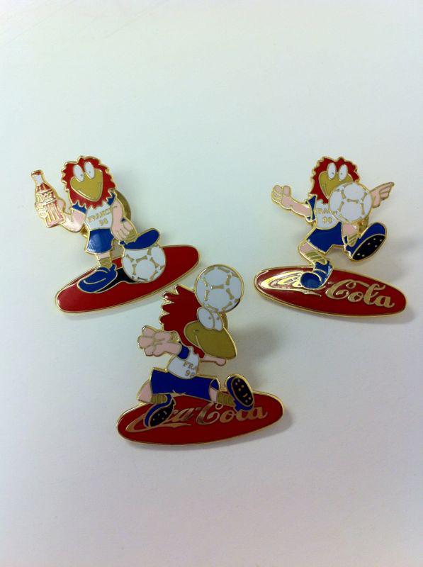 Set of 3 france 1998 world cup coca-cola pins - #597a 