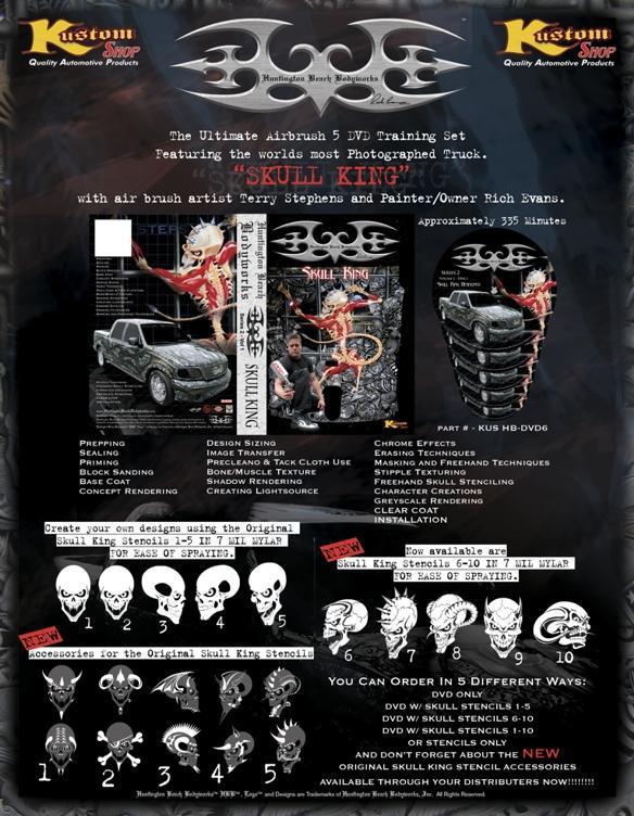 Skull king airbrush dvd video w/stencils 1-5 auto paint