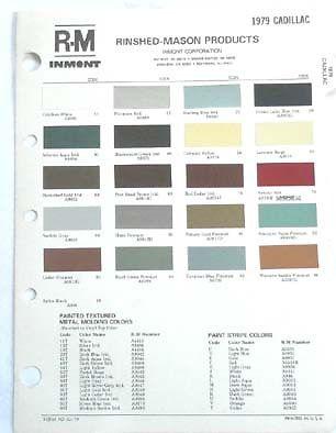 1979 cadillac r-m color paint chip chart all models original 