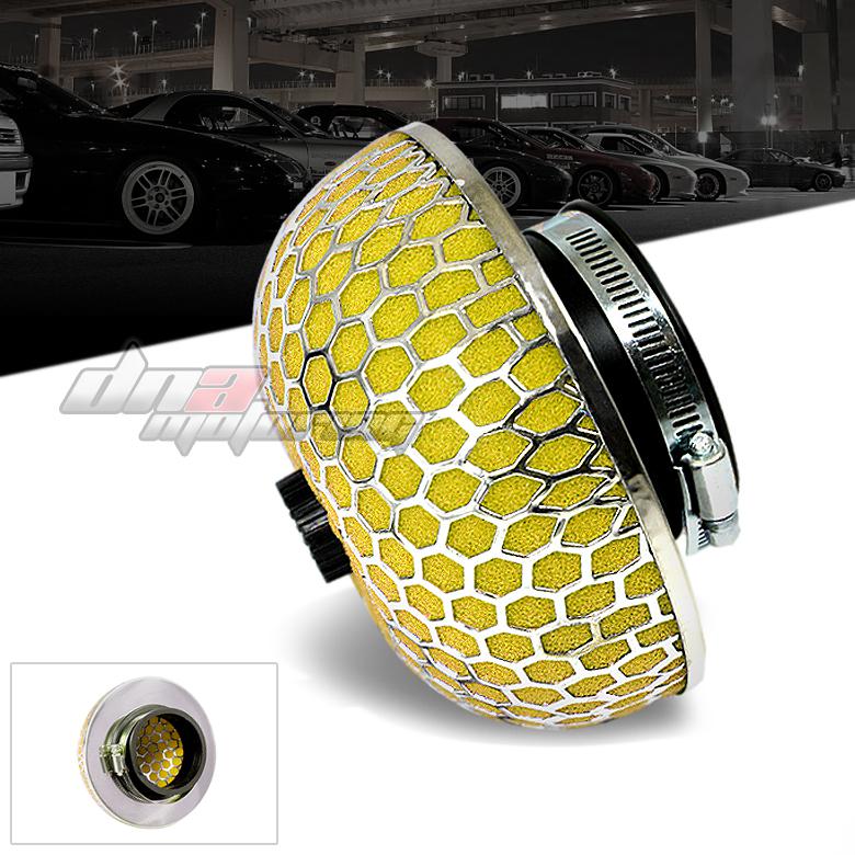 3" yellow cold air intake/turbocharger mushroom washable chrome meshed filter