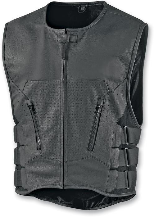 Icon regulator stripped leather motorcycle vest stealth small/medium