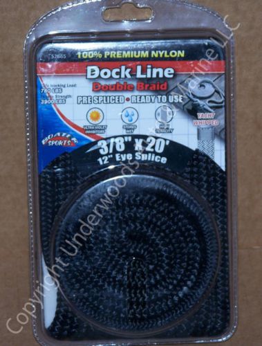 Black dock line 3/8&#039;&#039; x 20&#039; double braid nylon 12&#034; eye loop docking boating new
