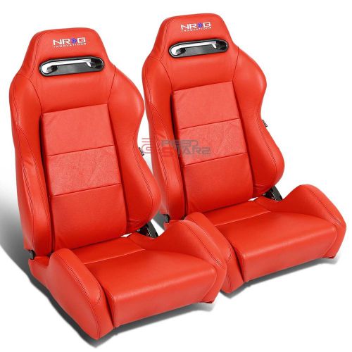 Nrg red 100% real leather sports style racing seats+universal slider rails set
