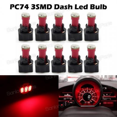 10x red led bulbs t5 74 dashboard instrument cluster lights 3-smd 12v