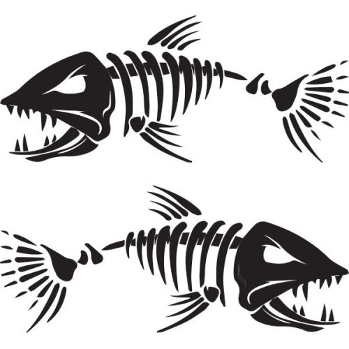 (2) 12.5&#034; angry muskie skeleton decal sticker wake fishing bass boat tackle pwc