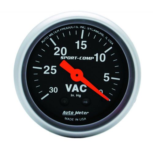 Auto meter 3384 sport-comp mechanical vacuum gauge 2 1/16&#034; 30&#034; hg. w/6&#039; tubing