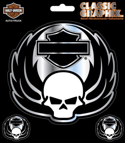 Harley davidson skull wing chrome decal 3 pc decal