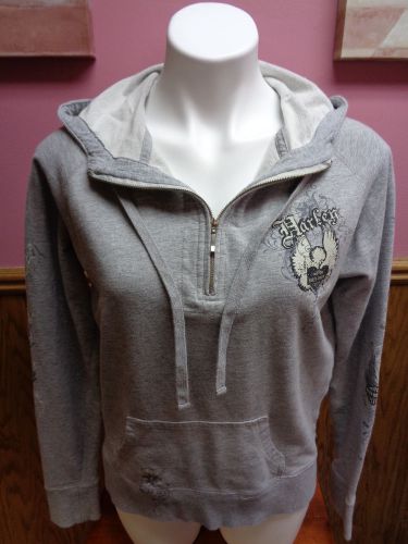 Harley davidson hoodie sweatshirt screenprint graphic design gray womens medium