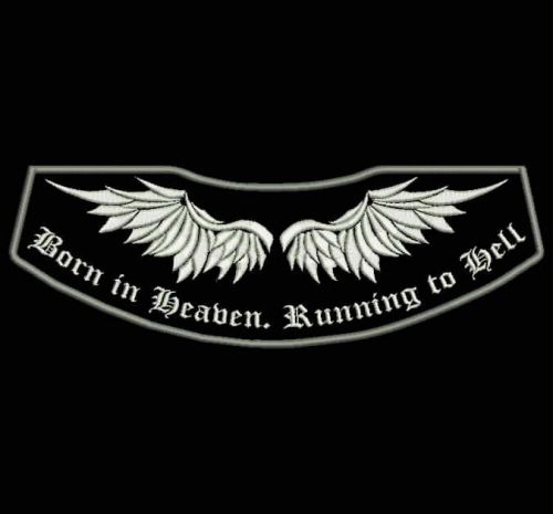 Custom embroidered wings rocker biker motorcycle patch (12.0" x 4.0")