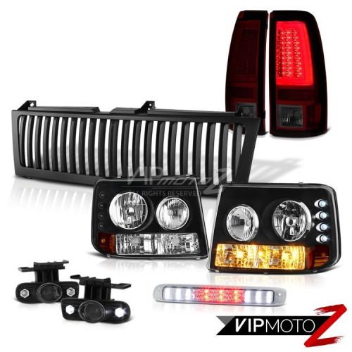 99-02 silverado 6.0l tail lights vertical grille high stop lamp fog tron style