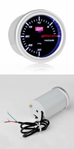 2&#034; 52mm vacuum car smoke boost gauges meters silver tinted shell 0~30psi