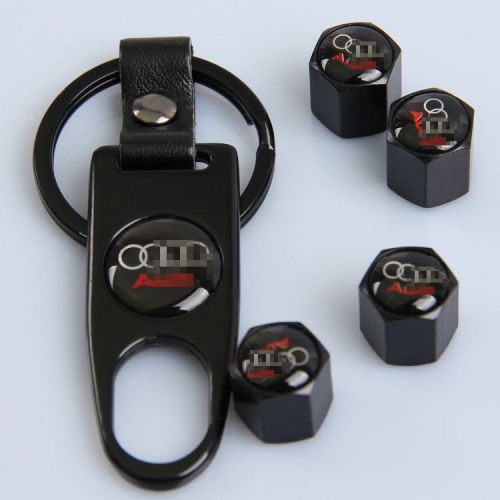4pcs black car wheel air tire tyre valve stem dust caps w/ keychain for audi