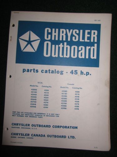 1972 chrysler outboard 45 hp parts catalog manual 450hd 457hd 458hb 459hb +