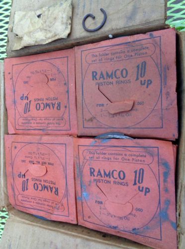 Vtg 4 ramco 10 up pistons and rings n box set #1008 .060 + pins ? model t ?