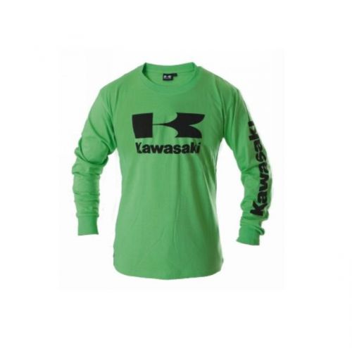 New kawasaki stacked logo long sleeve shirt green men&#039;s xl k004-2014-gnxl