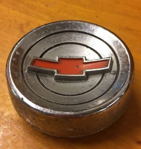 Vintage chevy steering wheel center horn button  chrome red chevy emblem