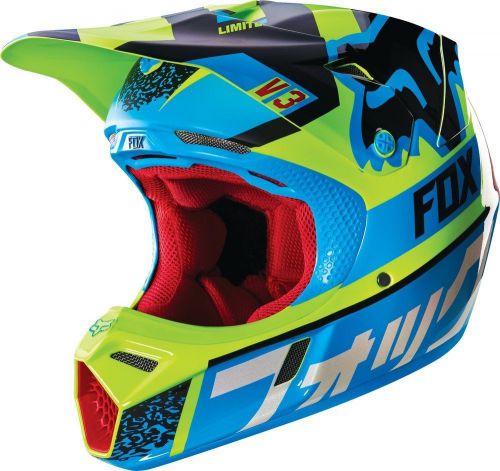 2016 fox racing v3 divizion mx motocross dirt bike blu/ylw helmet size m adult