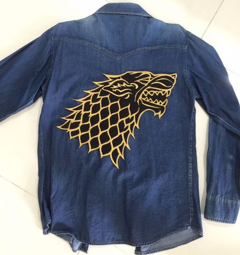 Gold (xxl) 15&#034; game of thrones stark direwolf winter is coming iron-on patch!