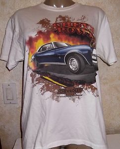 White short sleeve chevy powered graphic t shirt muscle car camaro m 100% cotton