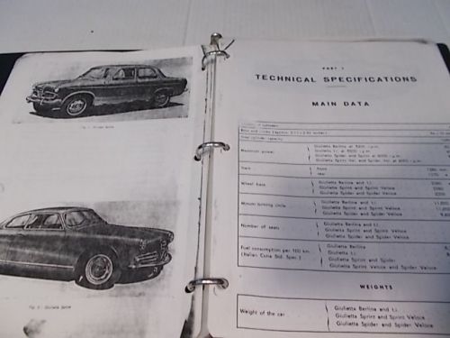 Alfa romeo giulietta cars copy of shop manual no. 637 giulietta berlina spider