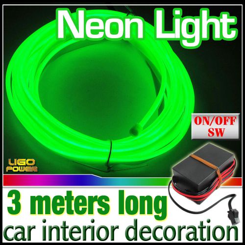 Flexible neon light glow el wire rope car party strip + driver 3m 12v tube green
