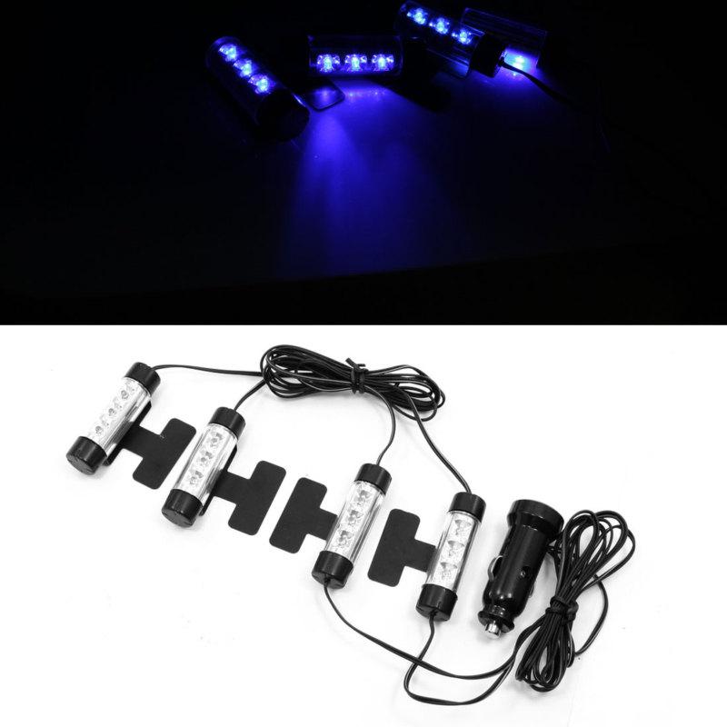 4 pcs 12 blue led cigarette lighter power music control light