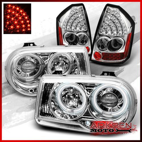 05-07 300c ccfl clear halo led projector headlights+ clear led tail lights